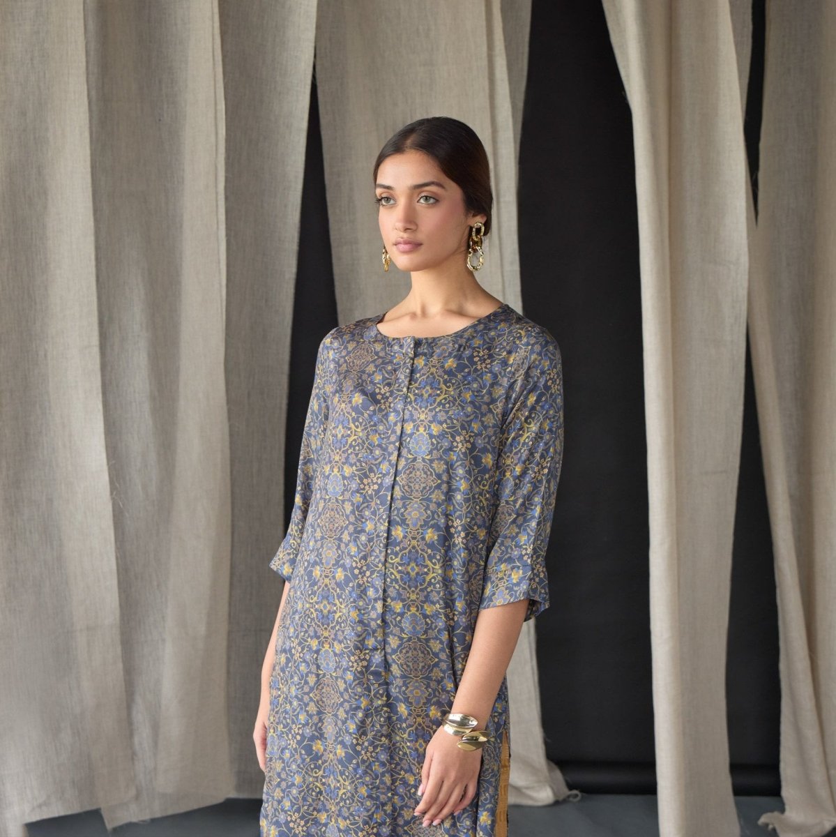 Grey Ajrakh Tencel Kurta Set | Verified Sustainable by Brown Living™