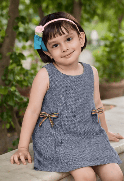 Grey Bow - Detail Dress For Girls | Regular Fit Elegant Party Wear – Kids Daywear Sets on Brown Living™. SKU: PG167_1. Img 4.