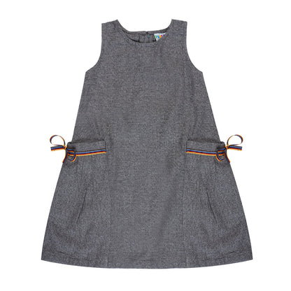 Grey Bow - Detail Dress For Girls | Regular Fit Elegant Party Wear – Kids Daywear Sets on Brown Living™. SKU: PG167_1. Img 1.
