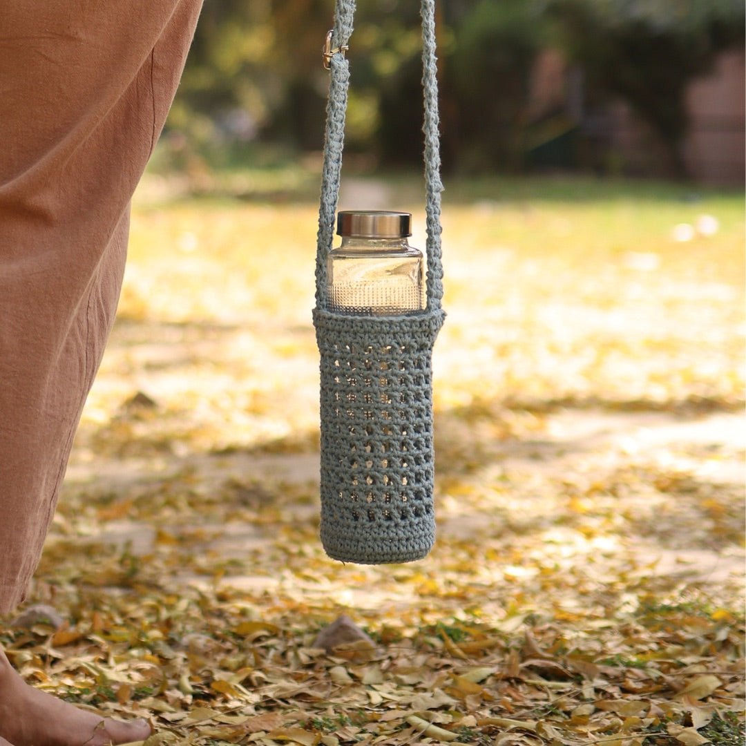 Grey Handmade Crochet Sling Bottle Cover | Verified Sustainable by Brown Living™