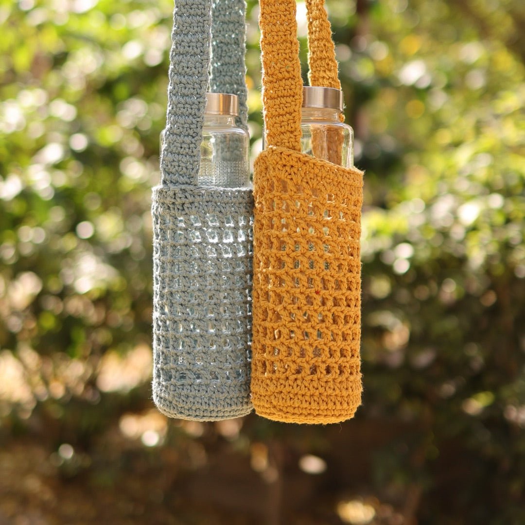 Grey Handmade Crochet Sling Bottle Cover | Verified Sustainable by Brown Living™