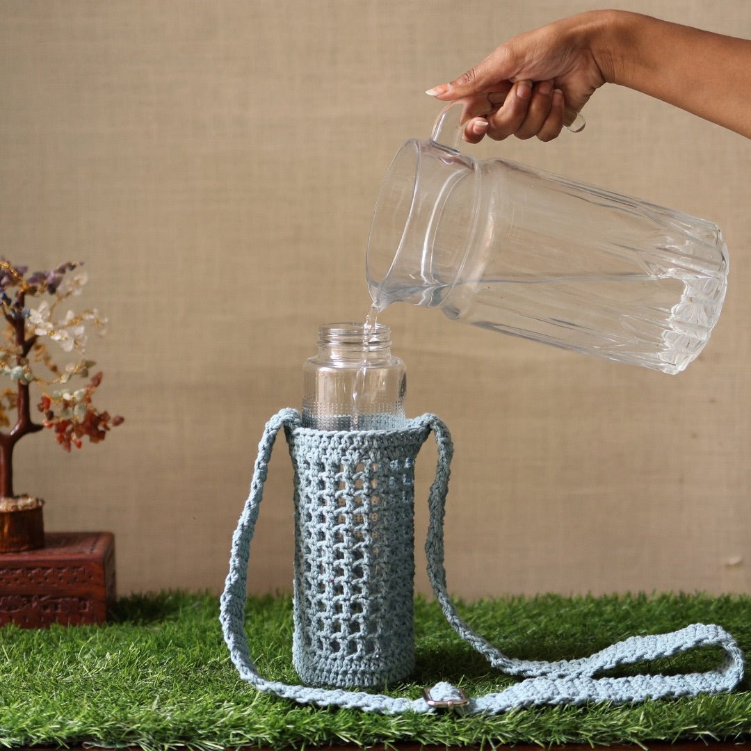 Grey Handmade Crochet Sling Bottle Cover | Verified Sustainable by Brown Living™