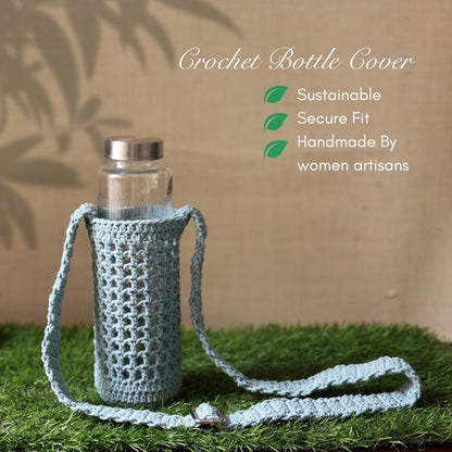 Grey Handmade Crochet Sling Bottle Cover | Verified Sustainable by Brown Living™