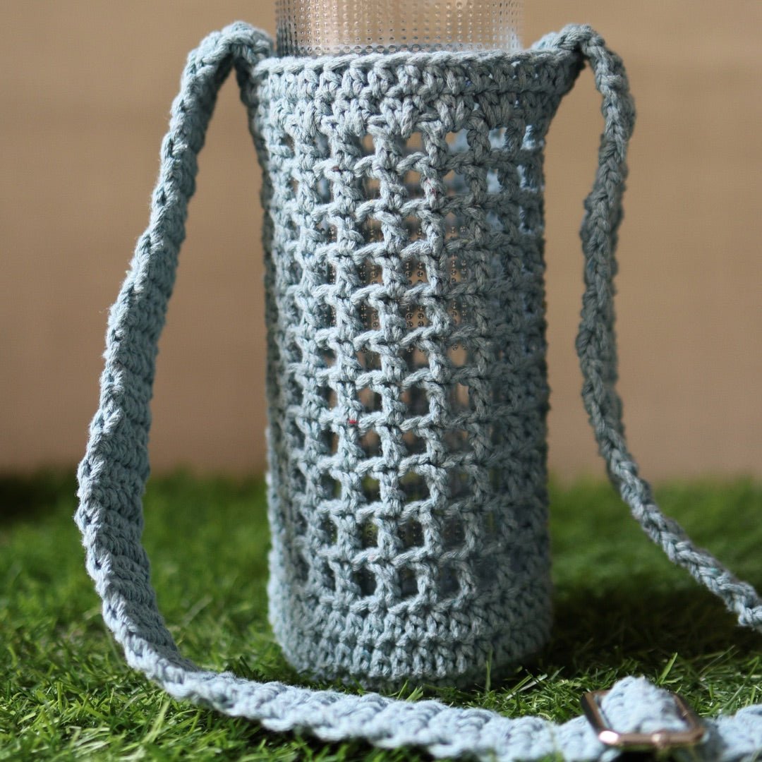 Grey Handmade Crochet Sling Bottle Cover | Verified Sustainable by Brown Living™