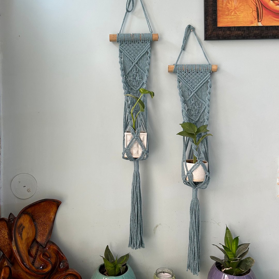 Grey Macrame Plant Holder - Set of 2 | Verified Sustainable by Brown Living™