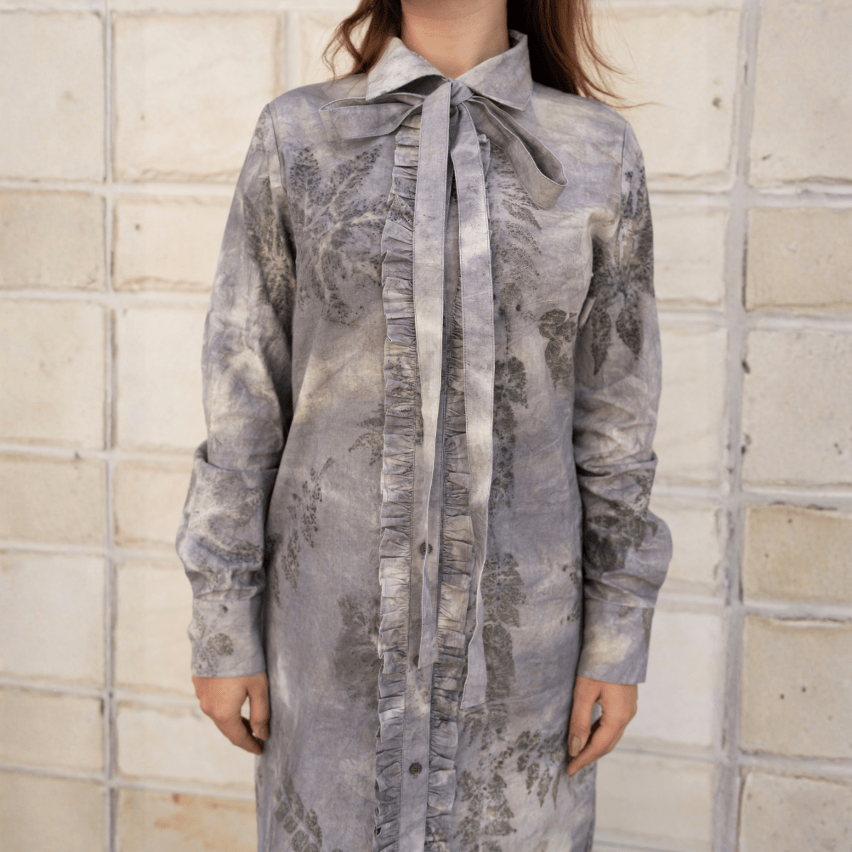 Greywood Tie - Neck Eco - Printed Shirt Dress for Women – Womens Dress on Brown Living™. SKU: AAYU-0071. Img 3.