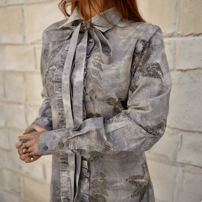 Greywood Tie - Neck Eco - Printed Shirt Dress for Women – Womens Dress on Brown Living™. SKU: AAYU-0071. Img 5.