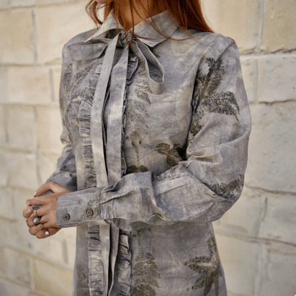 Greywood Tie - Neck Eco - Printed Shirt Dress for Women – Womens Dress on Brown Living™. SKU: AAYU-0071. Img 5.