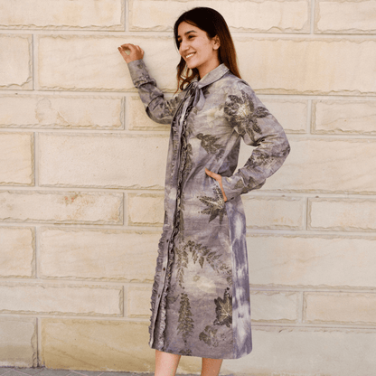 Greywood Tie - Neck Eco - Printed Shirt Dress for Women – Womens Dress on Brown Living™. SKU: AAYU-0071. Img 2.