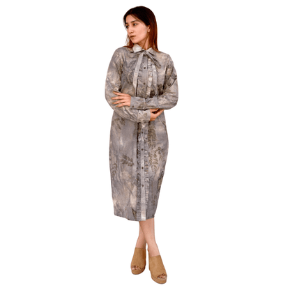 Greywood Tie - Neck Eco - Printed Shirt Dress for Women – Womens Dress on Brown Living™. SKU: AAYU-0071. Img 1.