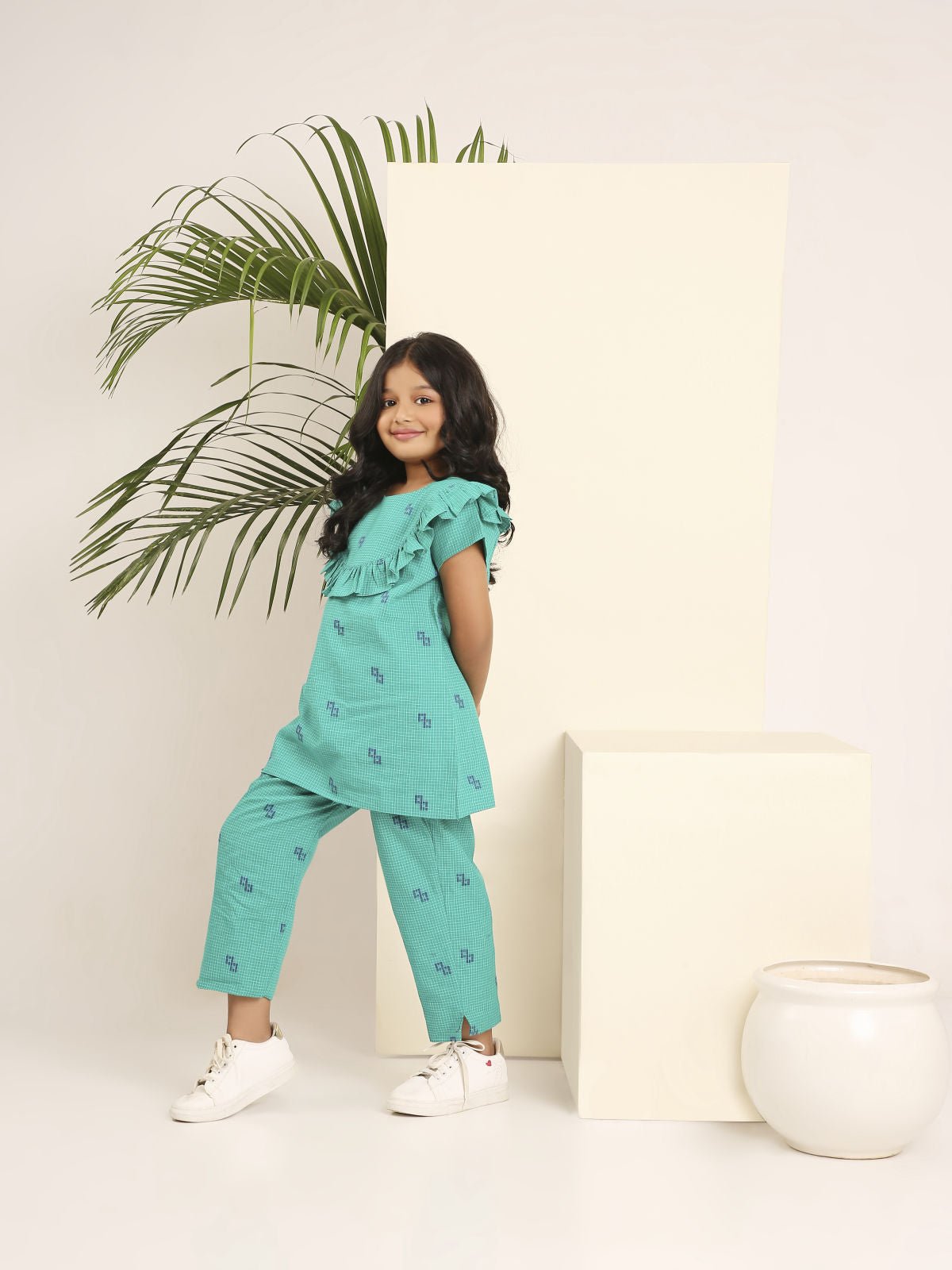 Grid Glamour Co - ord Pant Set for Girls | Stylish & Comfortable Outfit – Womens Co - Ord Sets on Brown Living™. SKU: LB04-02-01. Img 1.