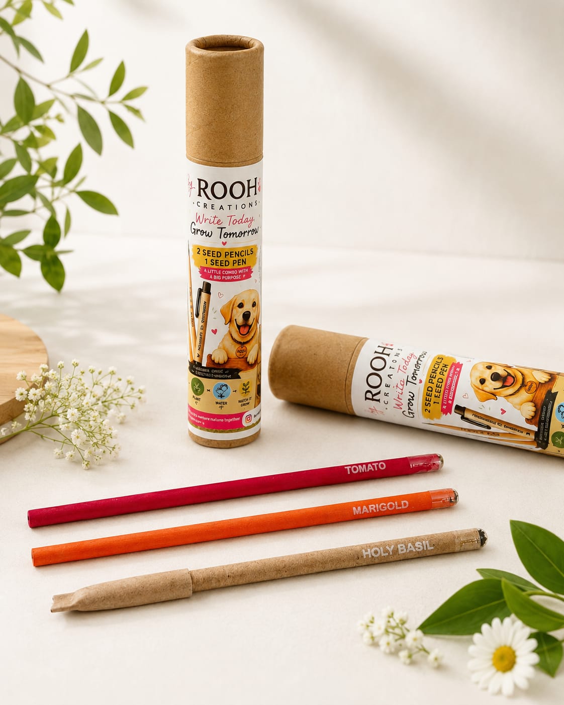 Grow Tomorrow Seed Pencil & Pen Eco Set | Sustainable Stationery – Pens & Pencils on Brown Living™. SKU: BRC-ESP-2P1P-001. Img 1.