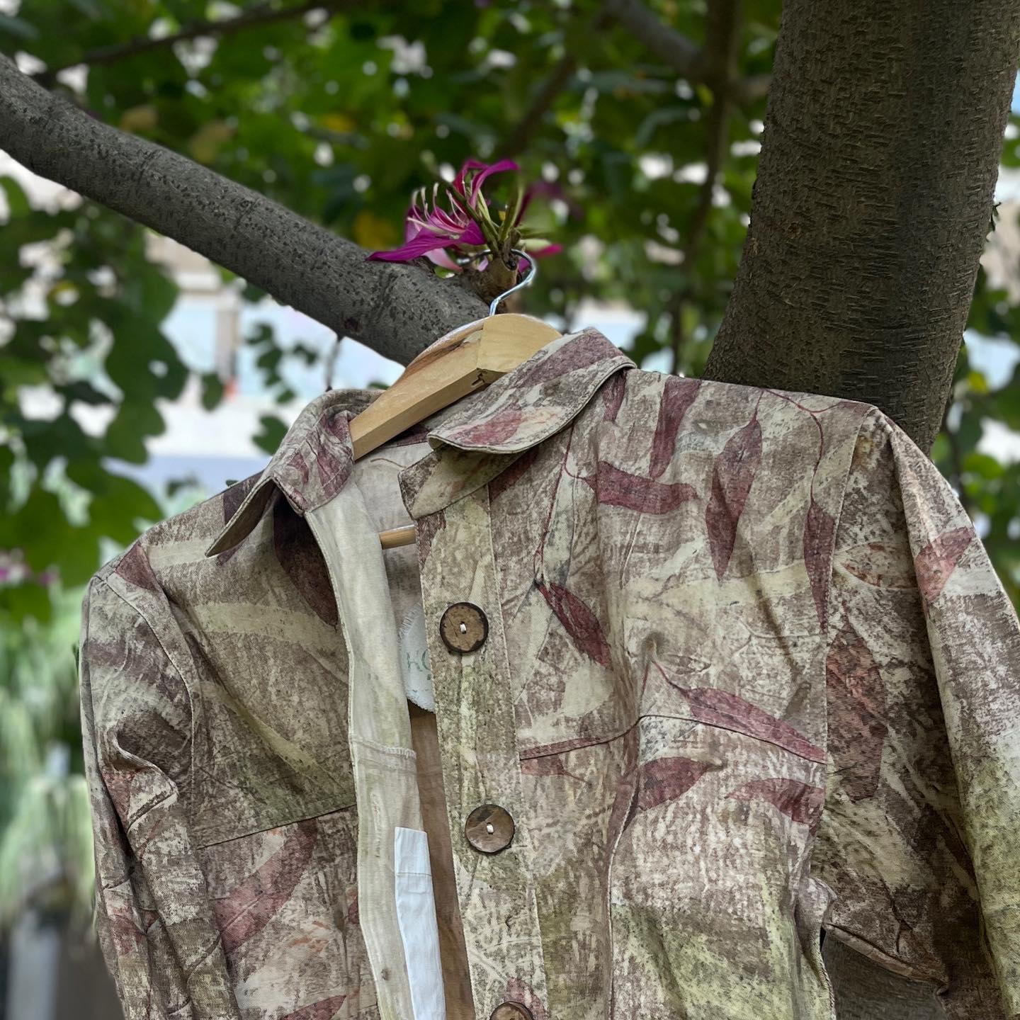 Guava Leaves Eco Printed Oversized Crop Jacket | Sustainable Jacket – Womens Jacket on Brown Living™. SKU: CJ009. Img 3.