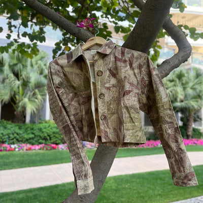 Guava Leaves Eco Printed Oversized Crop Jacket | Sustainable Jacket – Womens Jacket on Brown Living™. SKU: CJ009. Img 1.