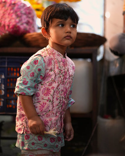 Gul Cotton Blue Floral Kurta – Kids Ethnic Sets by Love The World Today available on Brown Living™. 6 - 12 M . SKU: C34B1BK612. Img 3.
