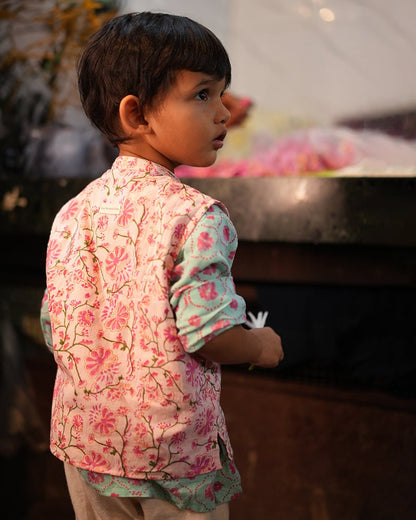 Gul Cotton Blue Floral Kurta – Kids Ethnic Sets by Love The World Today available on Brown Living™. 6 - 12 M . SKU: C34B1BK612. Img 2.