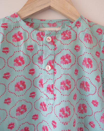 Gul Cotton Blue Floral Kurta – Kids Ethnic Sets by Love The World Today available on Brown Living™. 6 - 12 M . SKU: C34B1BK612. Img 7.