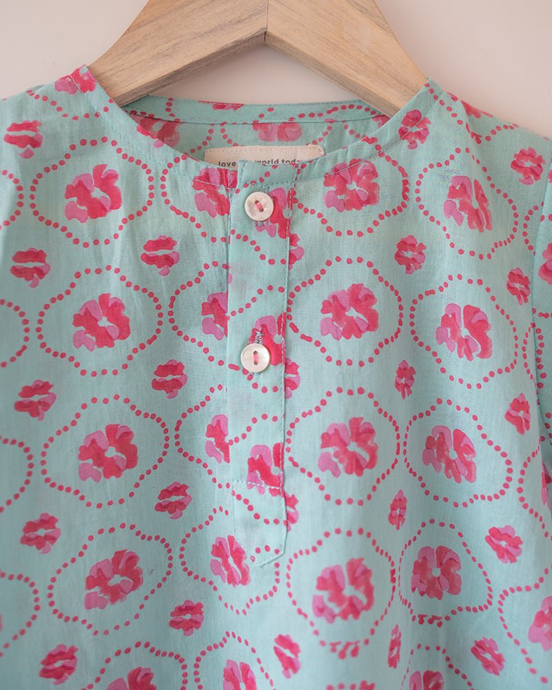 Gul Cotton Blue Floral Kurta – Kids Ethnic Sets by Love The World Today available on Brown Living™. 6 - 12 M . SKU: C34B1BK612. Img 7.