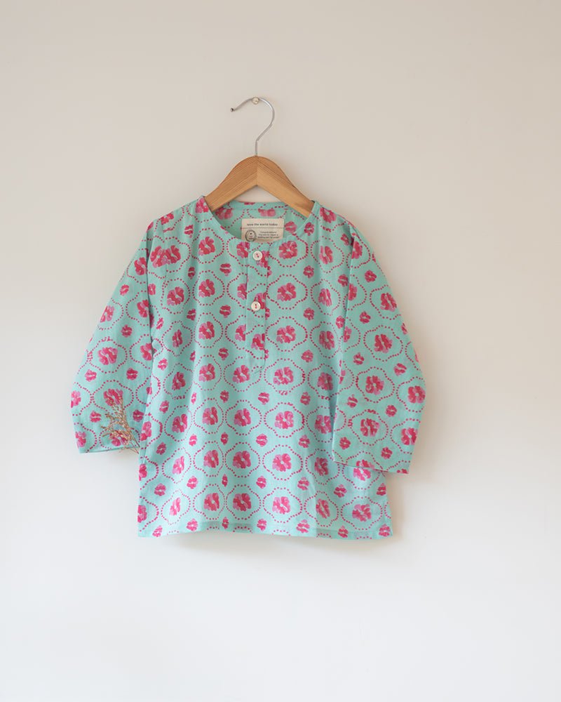 Gul Cotton Blue Floral Kurta – Kids Ethnic Sets by Love The World Today available on Brown Living™. 6 - 12 M . SKU: C34B1BK612. Img 1.