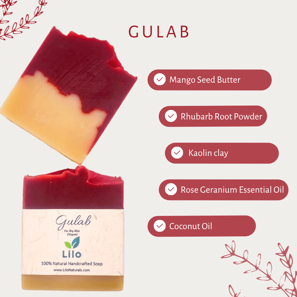 Gulab Bar Soap for Dry Skin with Mango Butter & Rose Extracts – Body Soap on Brown Living™. SKU: S10015. Img 2.