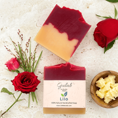 Gulab Bar Soap for Dry Skin with Mango Butter & Rose Extracts – Body Soap on Brown Living™. SKU: S10015. Img 1.
