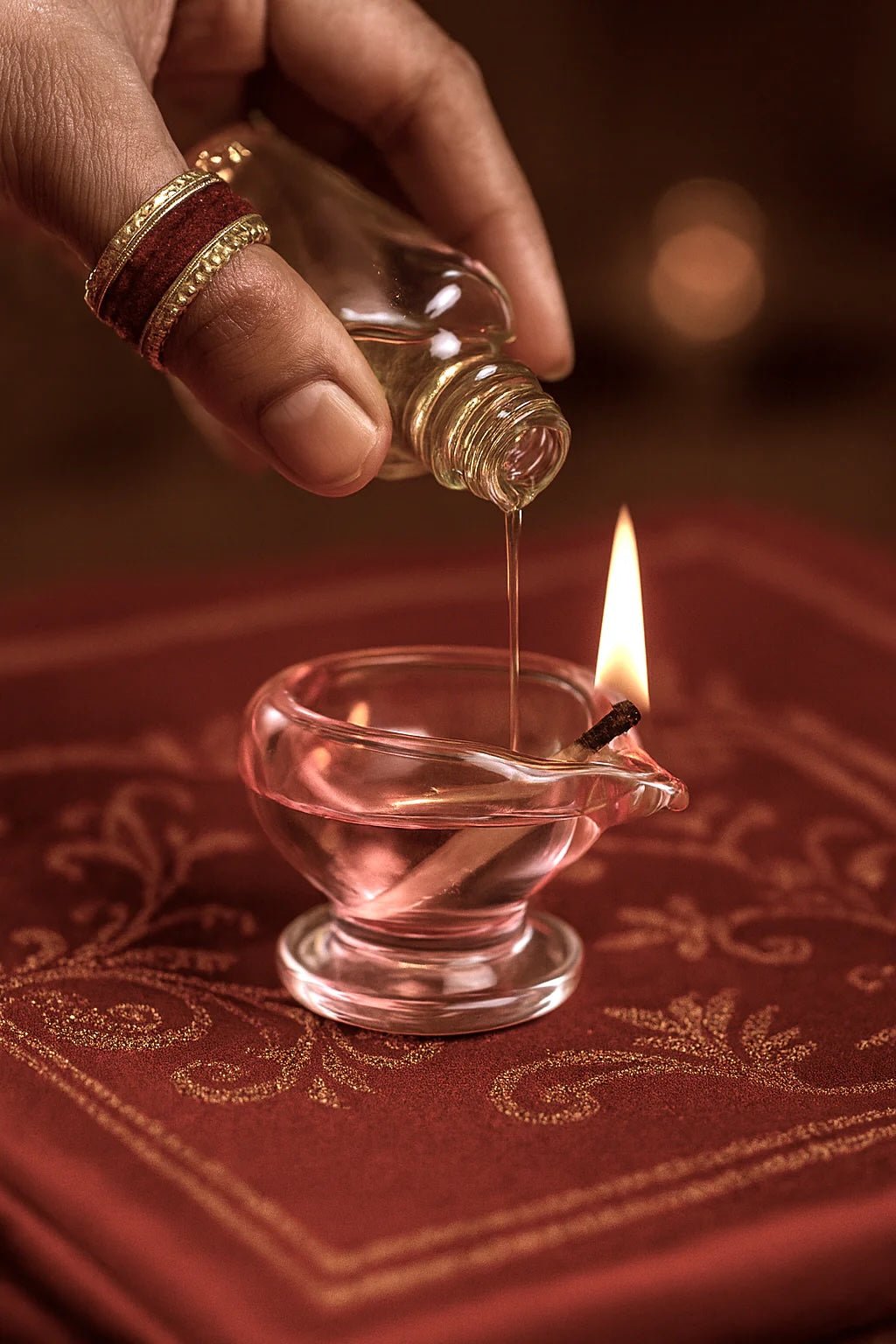 Gulab Ki Kali – Art Glass Puja Diya Spiritual Decor – Pooja Needs on Brown Living™. SKU: GULABI - DIYA. Img 1.