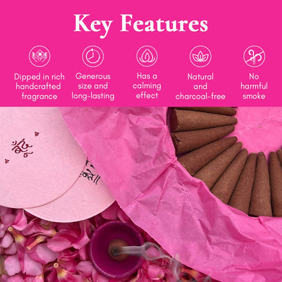 Gulabi Dhoop - Pure Indian Rose Incense Cones – Candles & Fragrances on Brown Living™. SKU: BFD01. Img 6.