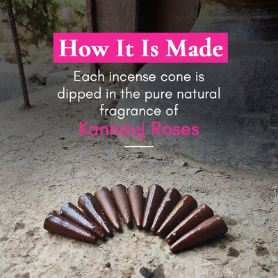 Gulabi Dhoop - Pure Indian Rose Incense Cones – Candles & Fragrances on Brown Living™. SKU: BFD01. Img 2.