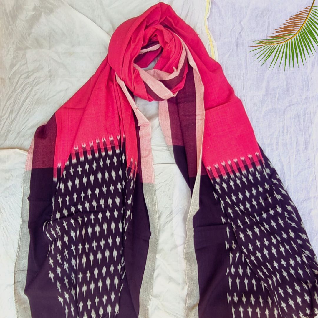 Gulabi Ikat Pochampally Handloom Cotton Dupatta | Verified Sustainable by Brown Living™