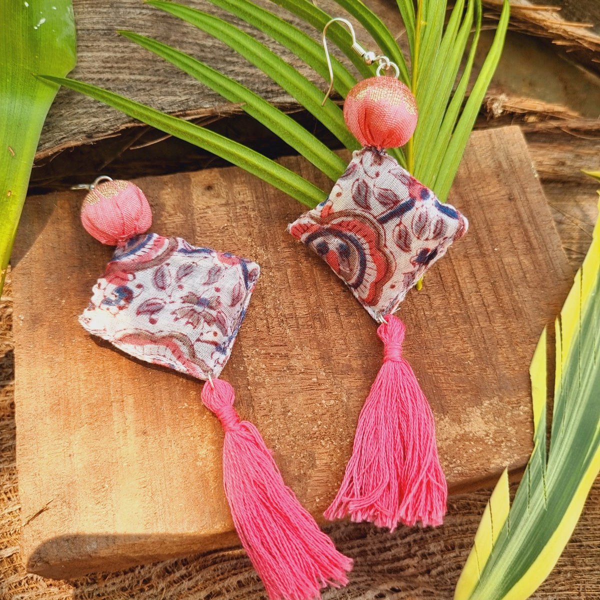 Gulabi Upcycled Textile Earring - Pink | Verified Sustainable by Brown Living™