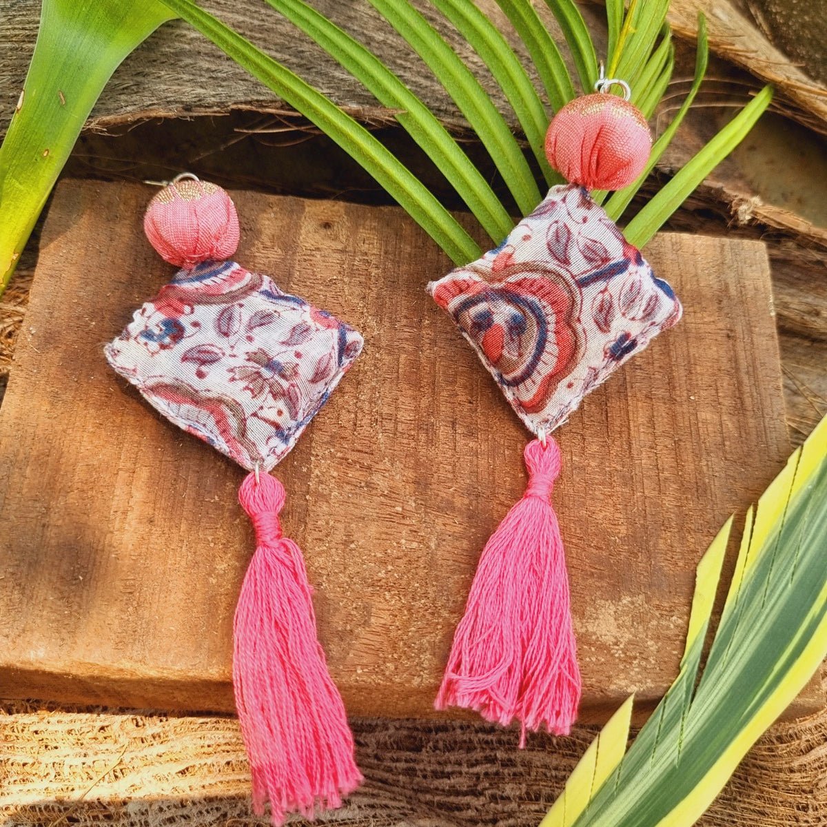 Gulabi Upcycled Textile Earring - Pink | Verified Sustainable by Brown Living™