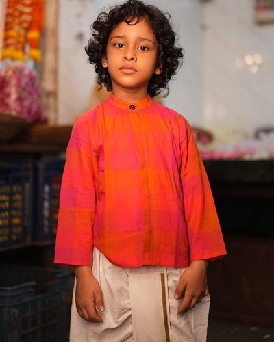 Gulmohar Cotton Checkered Full Sleeve Jacket Shirt – Kids Ethnic Sets on Brown Living™. SKU: C34B3MJ612. Img 2.