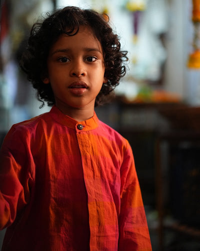 Gulmohar Cotton Checkered Full Sleeve Jacket Shirt – Kids Ethnic Sets on Brown Living™. SKU: C34B3MJ612. Img 3.