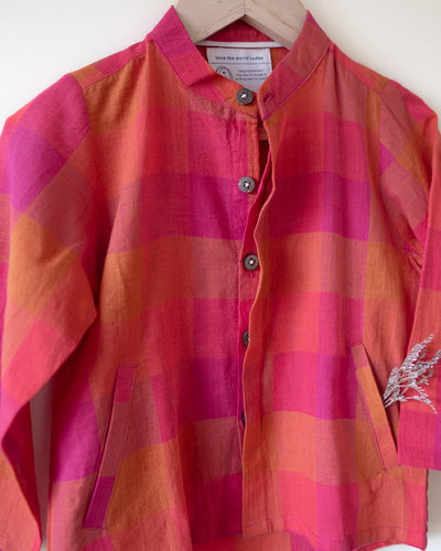 Gulmohar Cotton Checkered Full Sleeve Jacket Shirt – Kids Ethnic Sets by Love The World Today available on Brown Living™. 6 - 12 M . SKU: C34B3MJ612. Img 5.