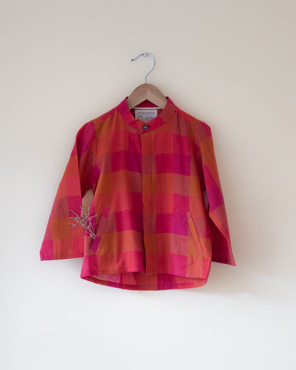 Gulmohar Cotton Checkered Full Sleeve Jacket Shirt – Kids Ethnic Sets by Love The World Today available on Brown Living™. 6 - 12 M . SKU: C34B3MJ612. Img 1.