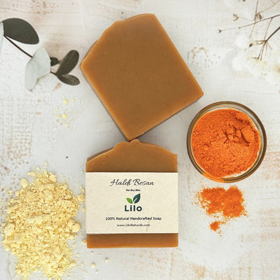 Haldi Besan Soap Bar for Dry, Dull and Acne Prone Skin – Body Soap on Brown Living™. SKU: S10020. Img 1.