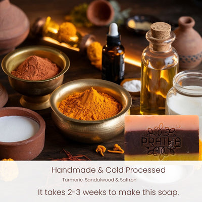 Haldi - Chandan - Kesar | Cold Process Handmade Soap – Body Soap on Brown Living™. SKU: pnhpl - soap - 008. Img 3.
