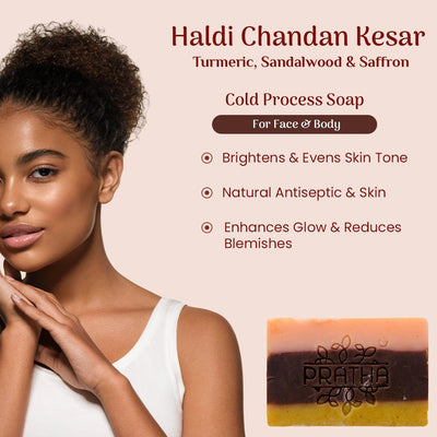 Haldi - Chandan - Kesar | Cold Process Handmade Soap – Body Soap on Brown Living™. SKU: pnhpl - soap - 008. Img 2.