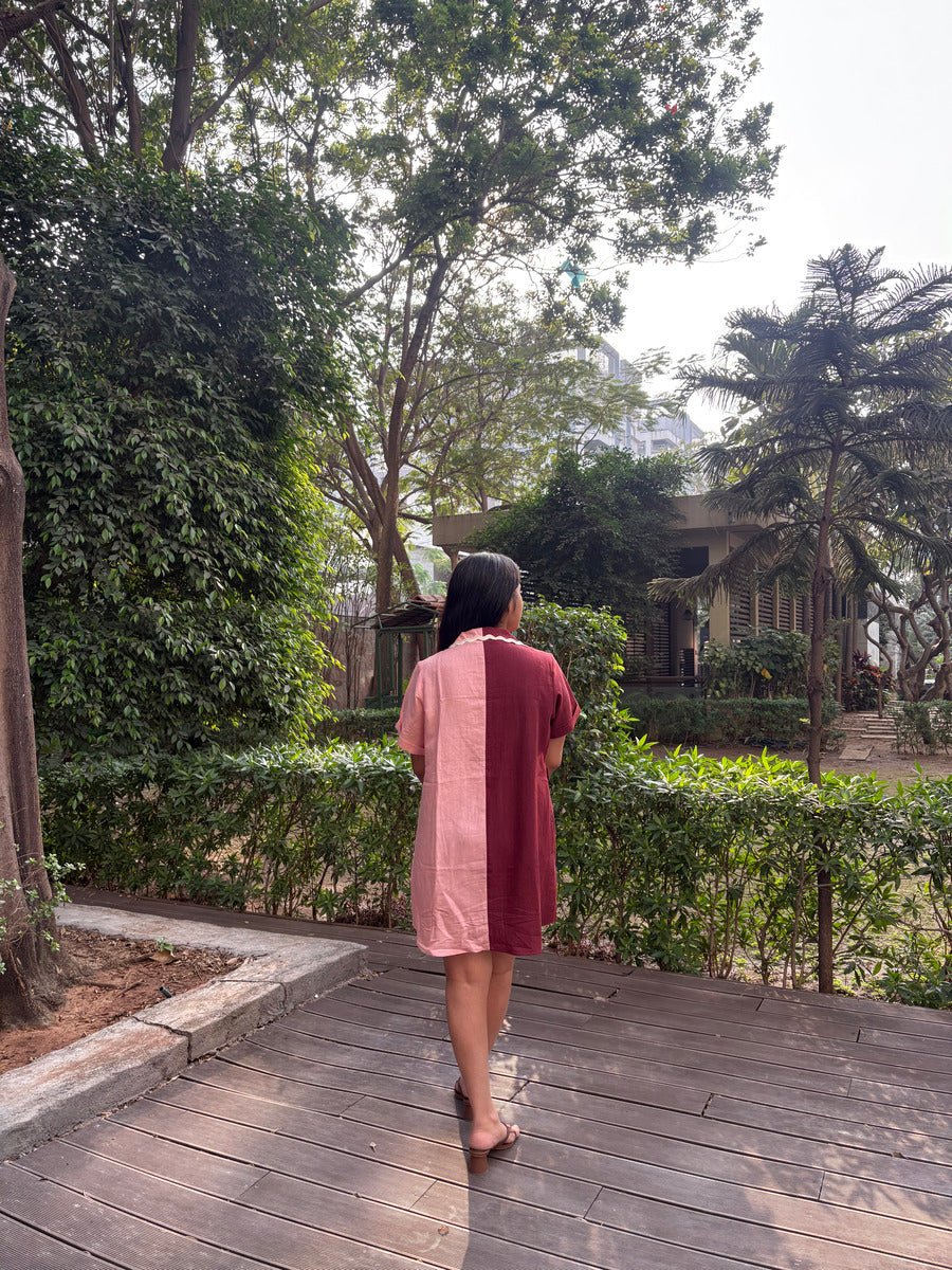 Half and Half Dress for Women | Rose Duet Cotton Midi Dress – Womens Dress on Brown Living™. SKU: TCC-SW25-18-XS. Img 4.