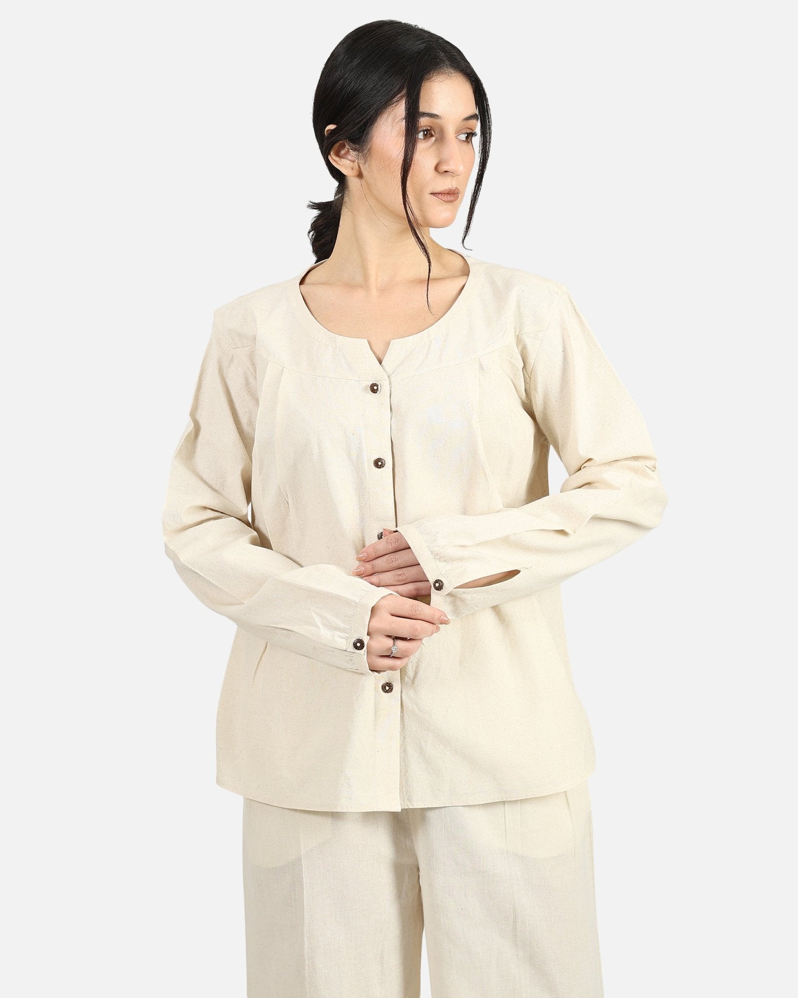 Half Moon Shirt – Stylish Casual Cotton Shirt with Modern Design – Womens Shirt on Brown Living™. SKU: ACB2026009. Img 4.
