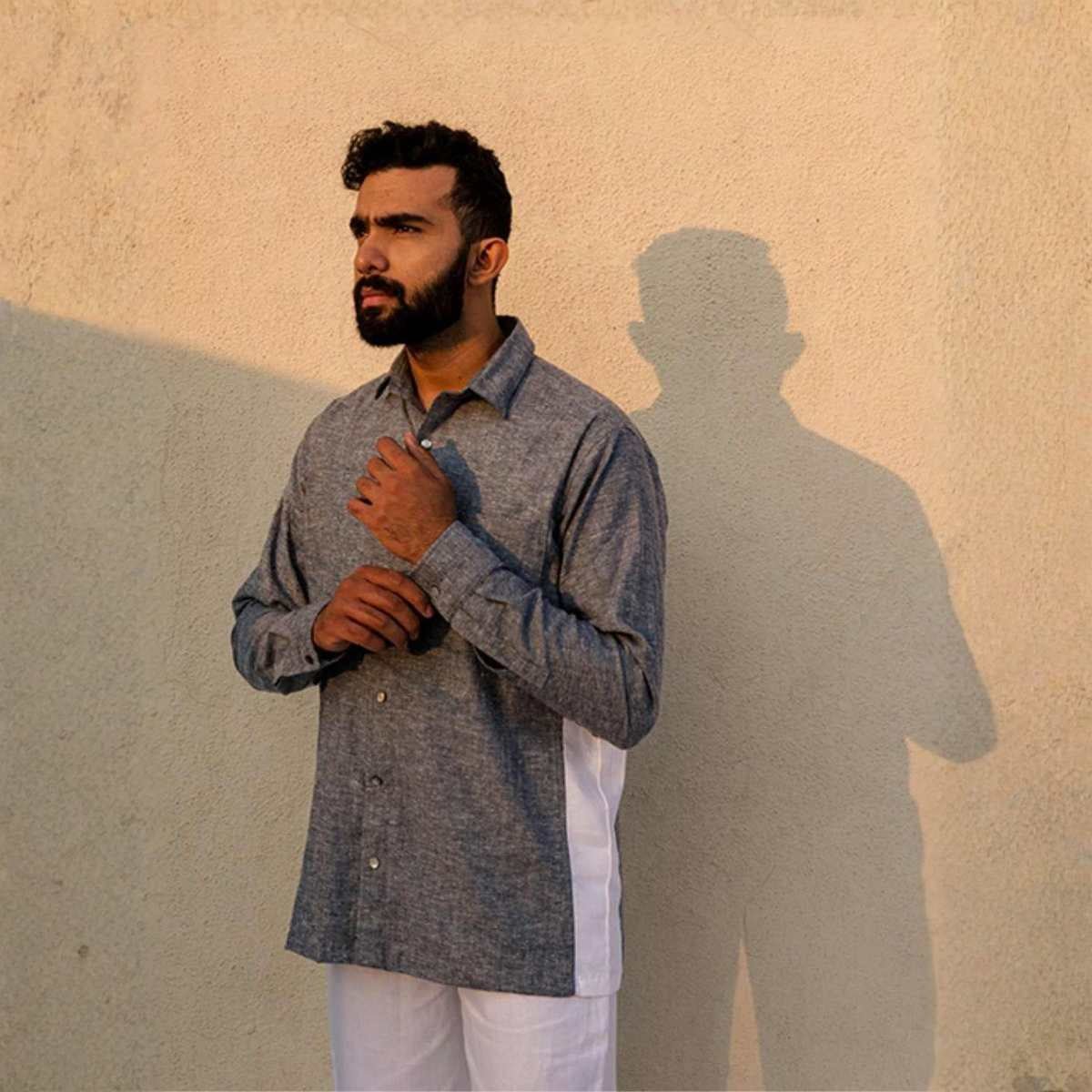 Halo Grey Hemp Shirt For Men | Sustainable Everyday Wear – Mens Shirt on Brown Living™. SKU: JDS2003XS. Img 2.