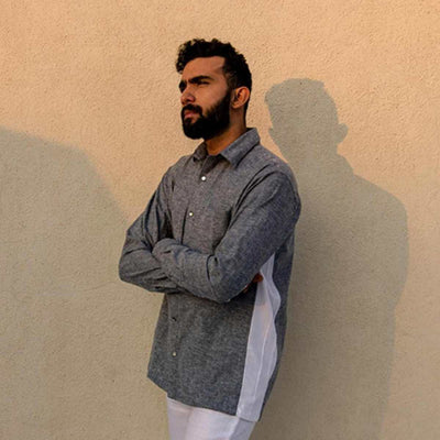 Halo Grey Hemp Shirt For Men | Sustainable Everyday Wear – Mens Shirt on Brown Living™. SKU: JDS2003XS. Img 3.