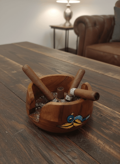 Hand - Carved Gond Art Cigar Ashtray | Artisan Wooden Smoking Accessory – Decor & Artefacts on Brown Living™. SKU: GDBPATMDMC01. Img 1.