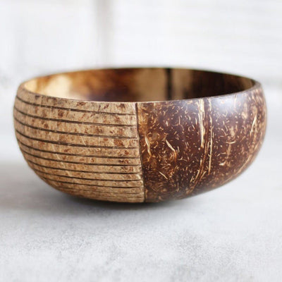 Hand - carved Jumbo 900ml Coconut Bowl with Spoon and Fork Brown – Serving Set on Brown Living™. SKU: 173 - 13760 - THENGA18. Img 2.
