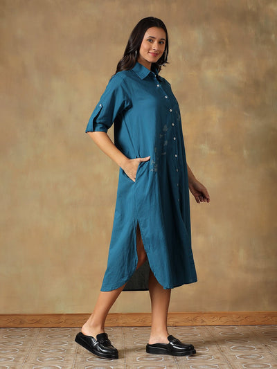 Hand Embroidered Cotton Chikankari Straight Fit Shirt Dress – Womens Dress on Brown Living™. SKU: IHTCSD02ST. Img 5.