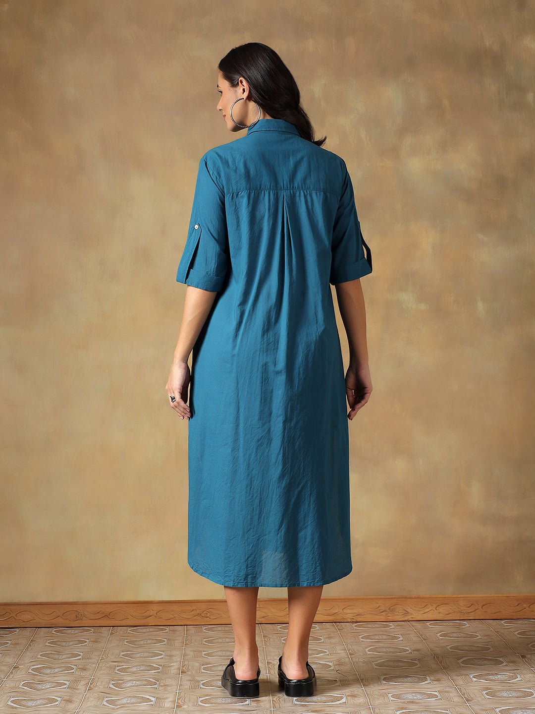 Hand Embroidered Cotton Chikankari Straight Fit Shirt Dress – Womens Dress on Brown Living™. SKU: IHTCSD02ST. Img 4.