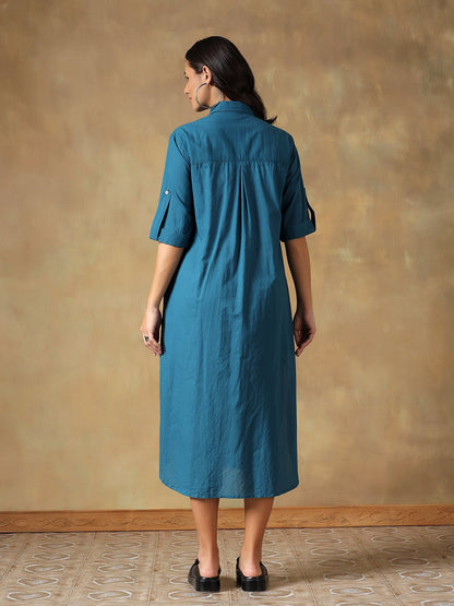 Hand Embroidered Cotton Chikankari Straight Fit Shirt Dress – Womens Dress on Brown Living™. SKU: IHTCSD02ST. Img 4.