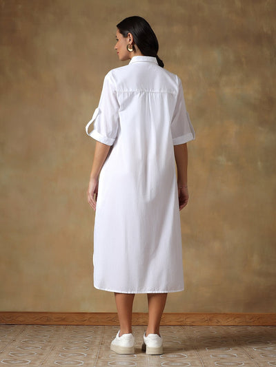 Hand Embroidered Cotton Chikankari Straight Fit Shirt Dress – Womens Dress on Brown Living™. SKU: IHTCSD02SW. Img 14.