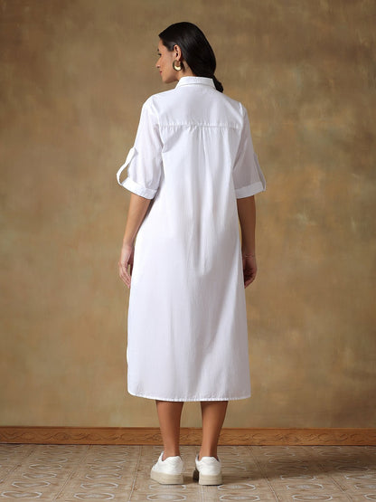 Hand Embroidered Cotton Chikankari Straight Fit Shirt Dress – Womens Dress on Brown Living™. SKU: IHTCSD02SW. Img 14.