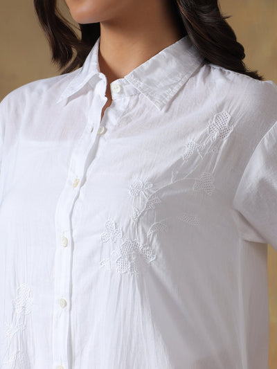 Hand Embroidered Cotton Chikankari Straight Fit Shirt Dress – Womens Dress on Brown Living™. SKU: IHTCSD02SW. Img 9.